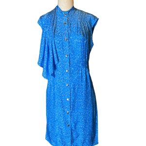 Coach Silk Dot Sleeveless A-Line Midi Dress Blue Women's Size 6